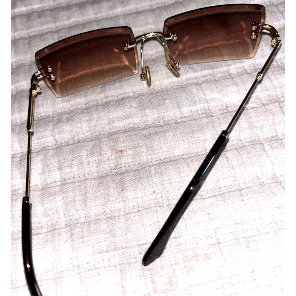 Rectangle Sunglasses for Women Men Vintage Rimless Square Sun Glasses
